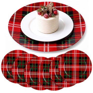 6 Pack 13" Christmas Tartan Plaid Charger Plates with Beaded