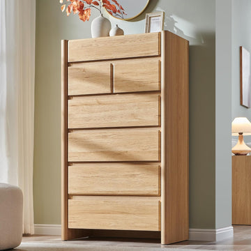 Modern 7 Drawers Dresser , 54.7" Tall Large Dresser & Chests of Drawers w/Rounded Corner, Wood Handleless Organizer