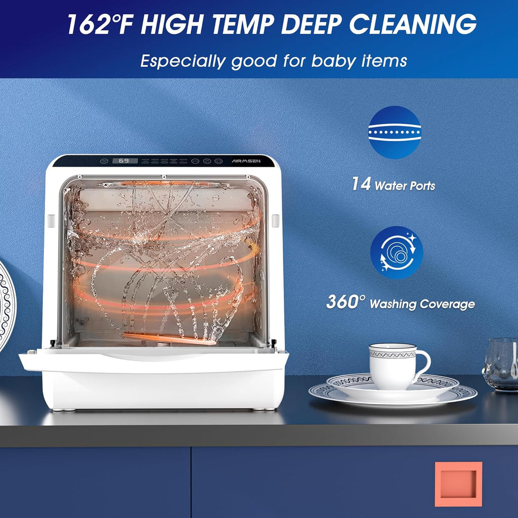 Portable Countertop Dishwashers, 5 Washing Programs Mini Dishwashers with 5 L Built-in Water Tank and Double-layered