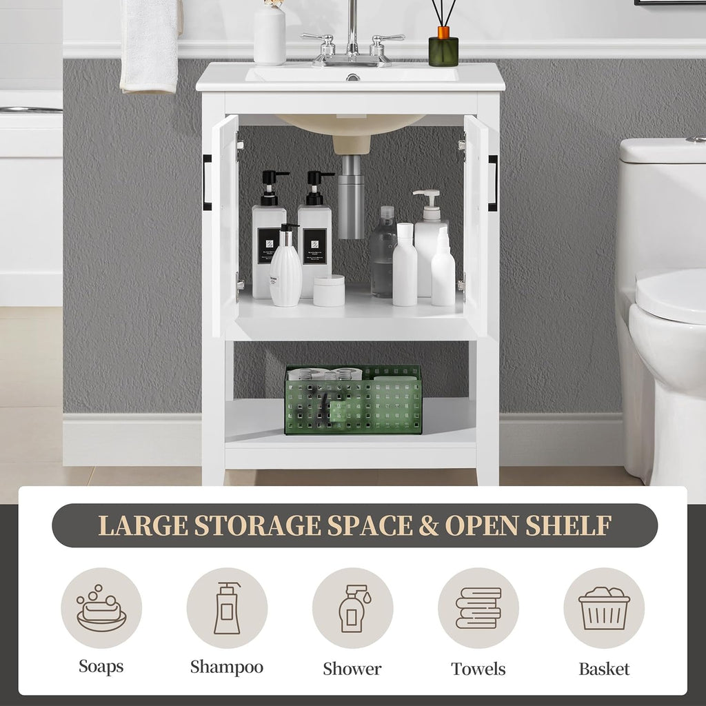 24" Modern Bathroom Vanity with Rectangular Ceramic Sink - Freestanding Vanity Cabinet