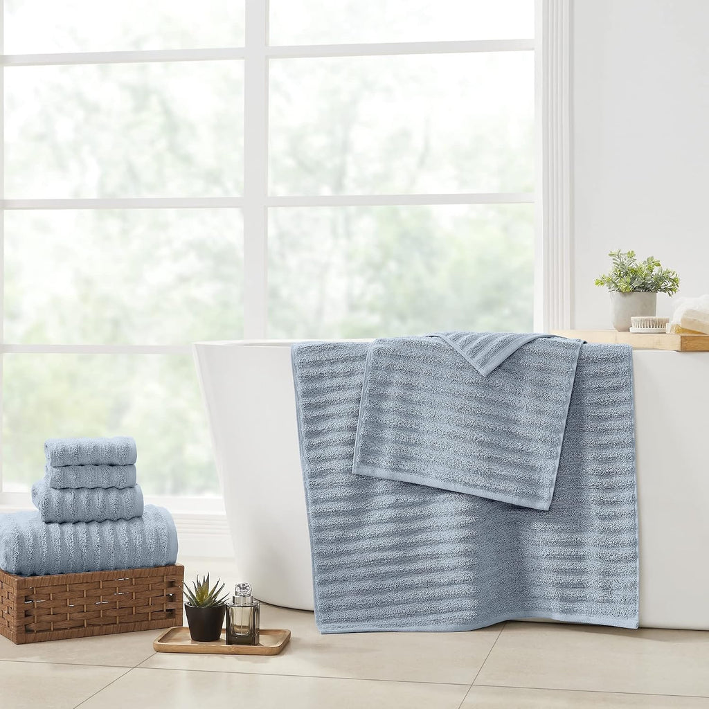 Luxury Spa Collection | 6-Piece Ultra Soft Quick-Dry 550GSM 100% Combed Cotton Wavy Towel Set by [Spa Blue]
