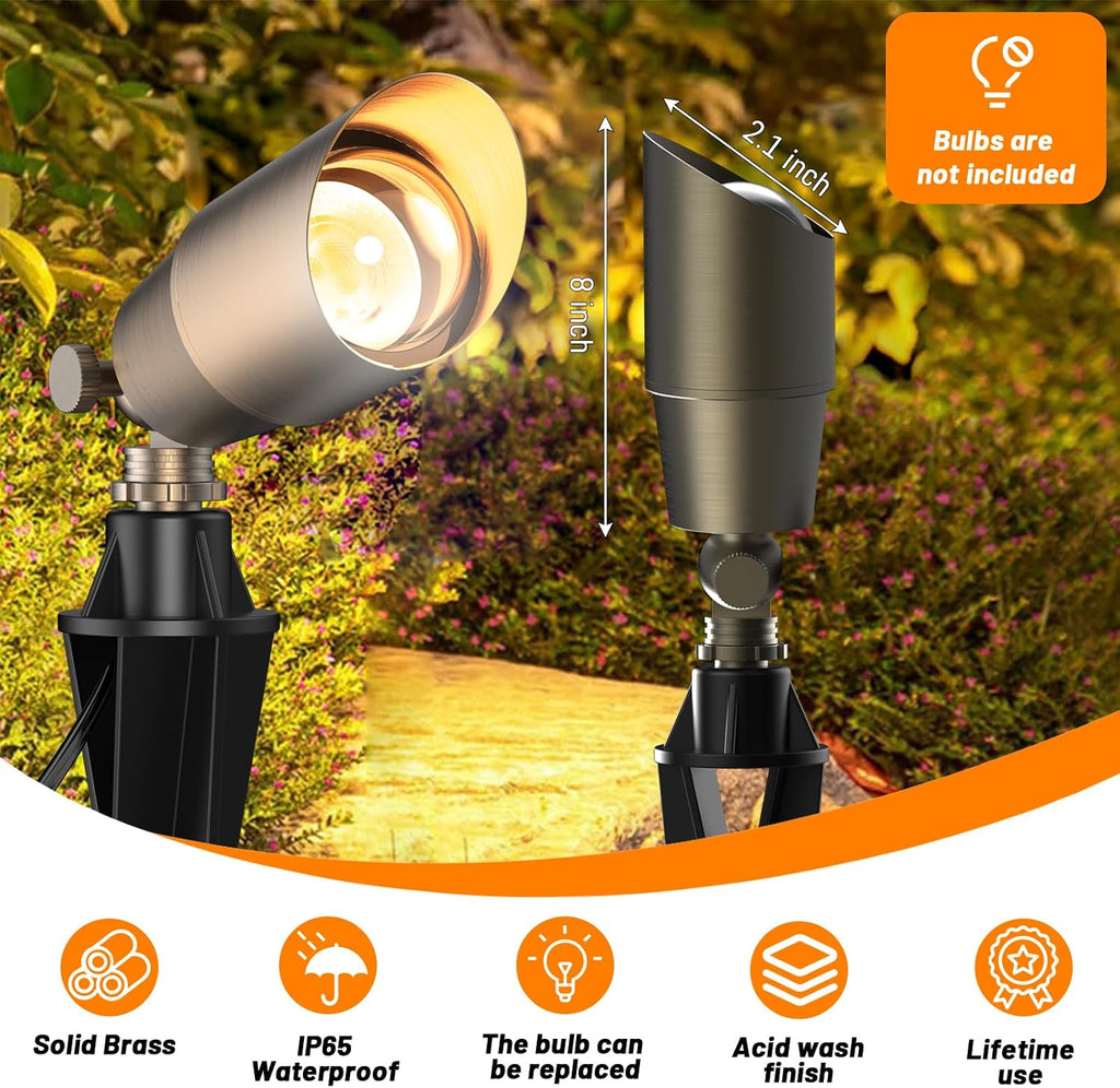 12V Low Voltage Brass Landscape Spot Lights, Waterproof LED Uplights & Accent Lighting with Connectors, Heavy Duty