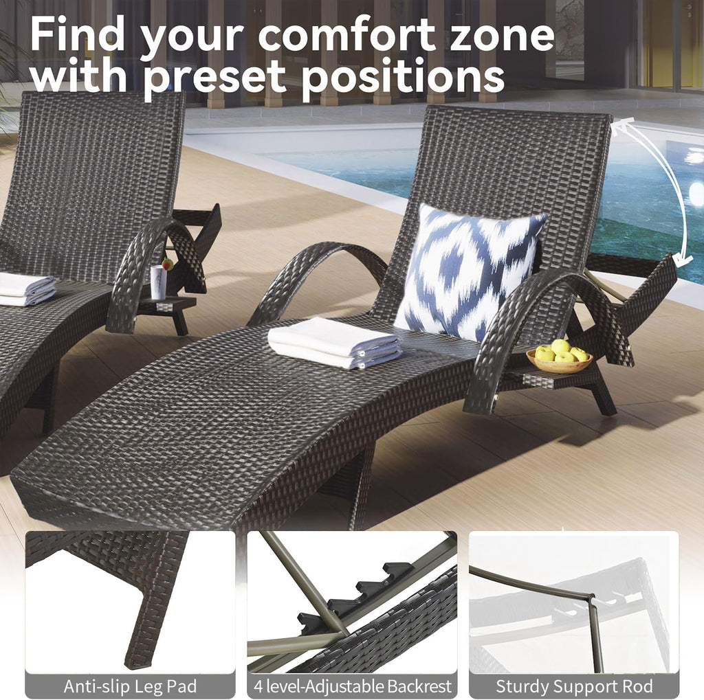 80'' Long Outdoor Wicker Chaise Lounge Chairs Set of 2