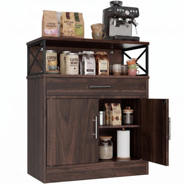 Coffee Bar Cabinet, Farmhouse Kitchen Storage Cabinet with Adjustable Shelf, 31" Modern Sideboard Buffet Table