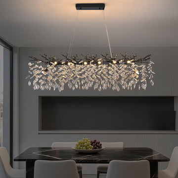 Modern Rectangle Crystal Tree Branch Chandelier, L47.3'' Luxury Black Linear Art Deco Raindrop Pendant Lighting