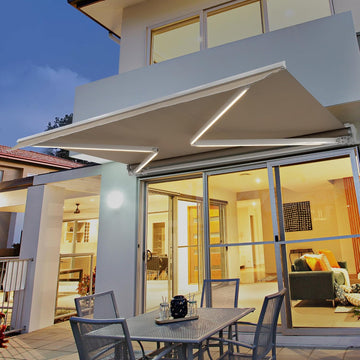12'x10' Patio Awning Retractable, Fully Assembled Motorized LED Light Awnings Electric Commercial Grade - Quality