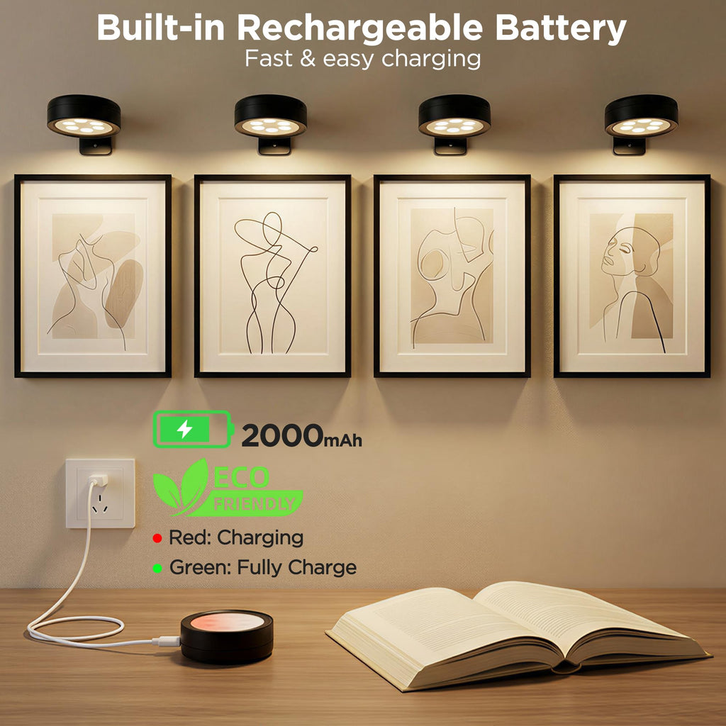 Picture Lights for Wall, Rechargeable Wireless Poster Lights, Black