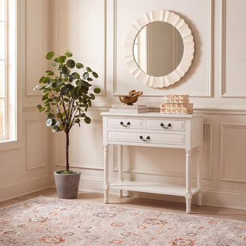 Furniture - Primrose 3-Drawer Console Table - Distressed White - Solid Wood - Farmhouse Classic Design - Ideal