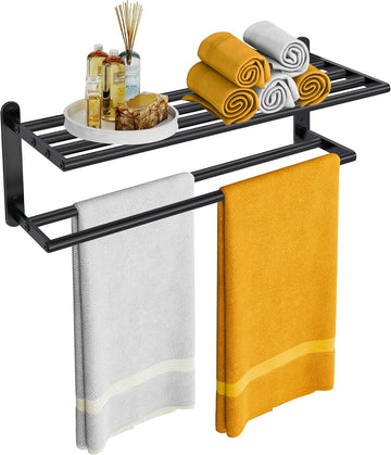 Double Towel Racks , Towel Shelf with Double Towel Bar 24 inch, Towel Rack with Shelf , Stainless Steel Towel Holder