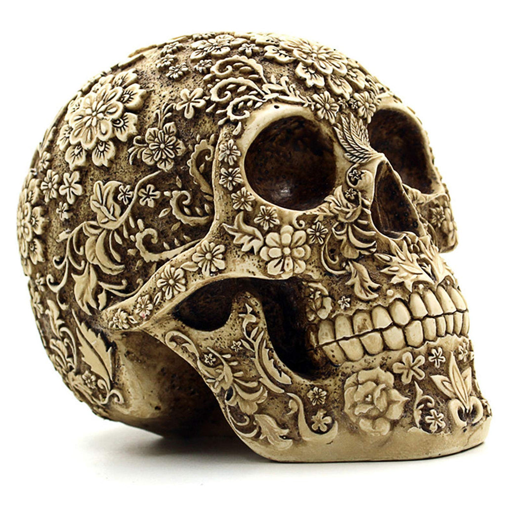 Creative Skull Flowers Sculpture 8.1'' Human Head Skeleton Statue Collectible Halloween Decoration Home Decor