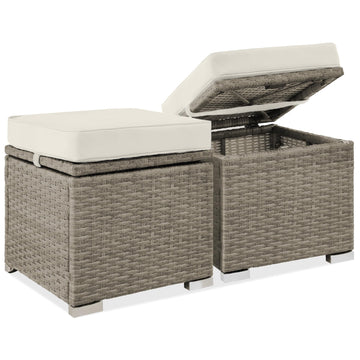 Set of 2 Wicker Ottomans, Multipurpose Outdoor Furniture, Backyard, Additional Seating, Footrest, Side Table