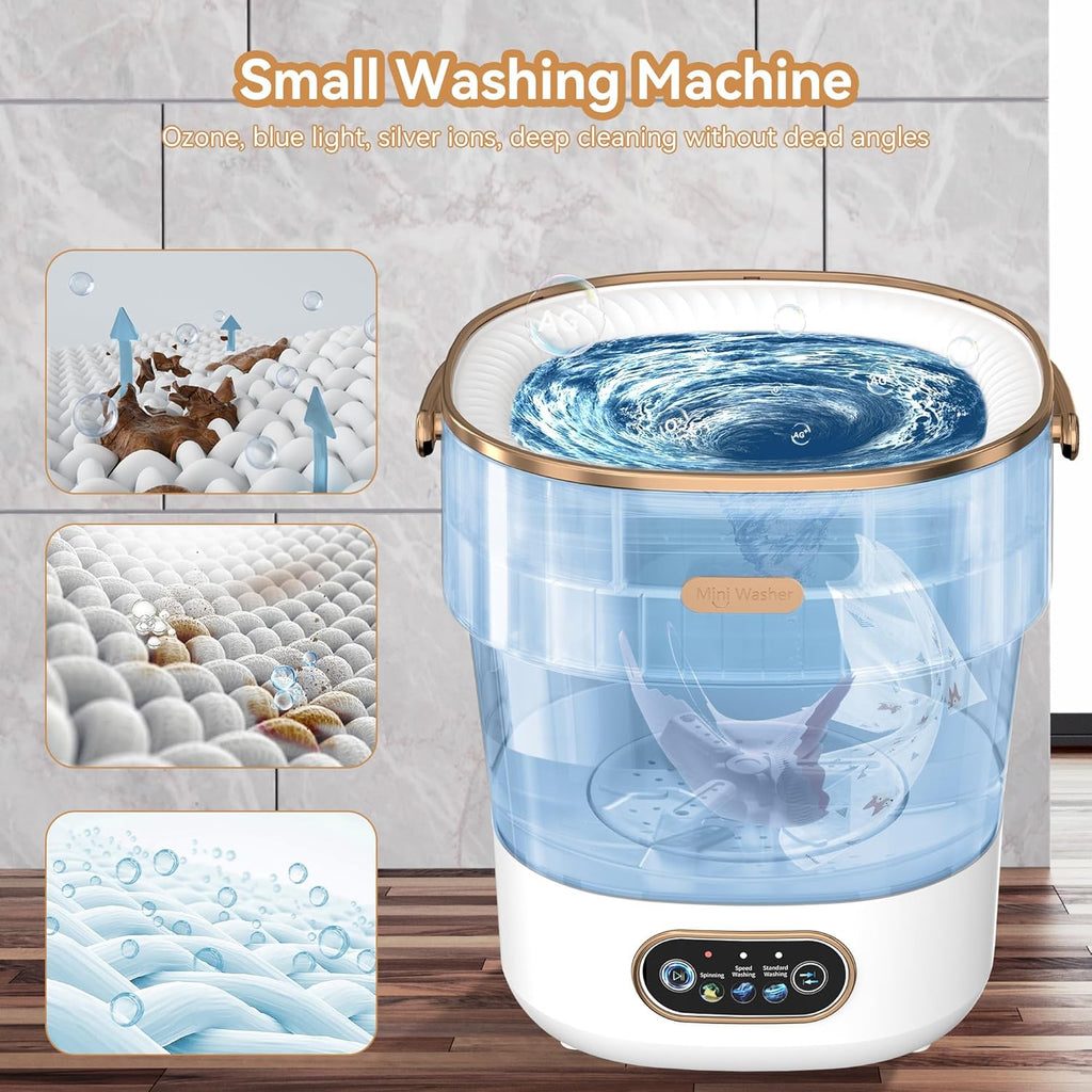 Portable Washing Machine, Folding 20L Mini Washer and Spin-Dryer,3 Cleaning Modes Small Compact Laundry Machine of Underwear, Baby Clothes, for Apartments, Dormitories, RV, Travel, (Khaki)