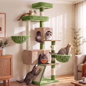 Cat Tree, 68.5-in Tall Cat Tower, Multi-Level Condo, Green
