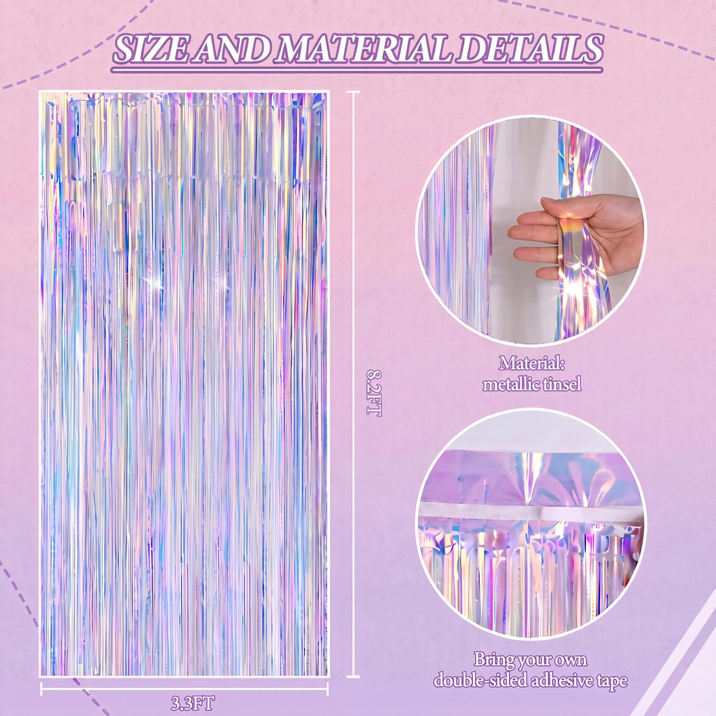 3 Pack Foil Fringe Backdrop - Iridescent Shiny Tinsel Curtains for Party Decoration/Photo Booth Props - 3.3x8.2 FT