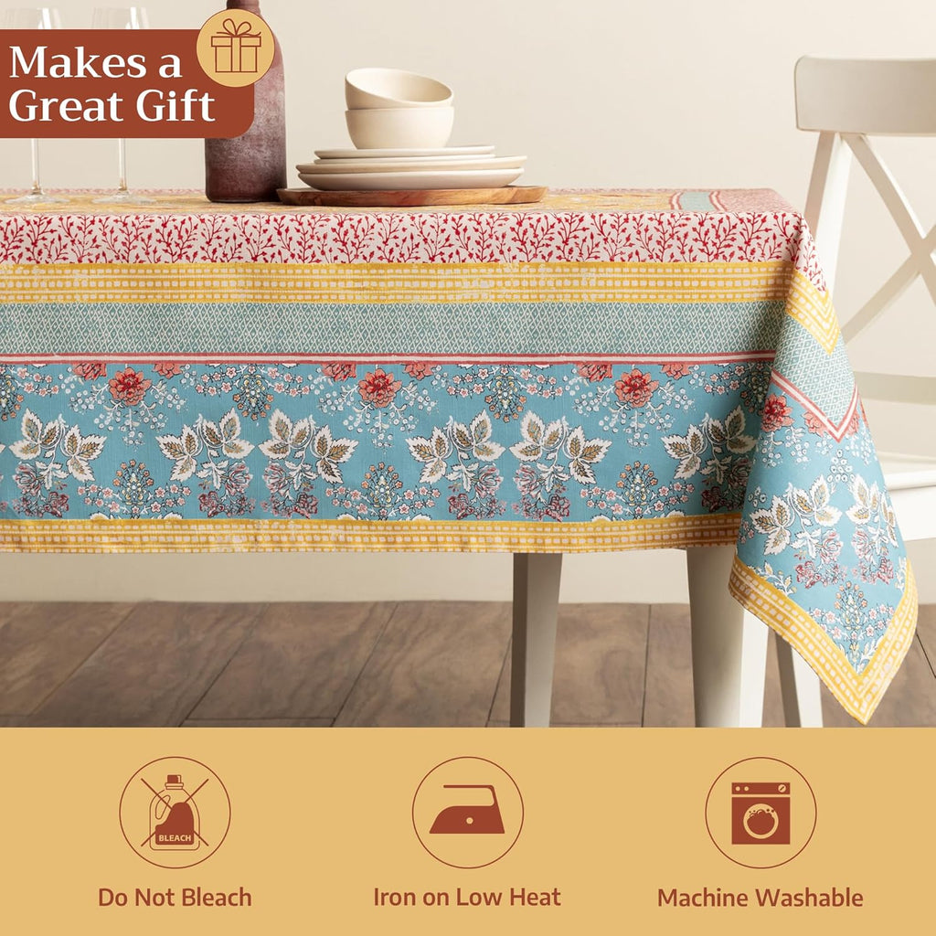 Table Cloth Rectangle Table 100% Cotton 60 x 90 Inches Tablecloth Reusable Decorative for Dining Kit