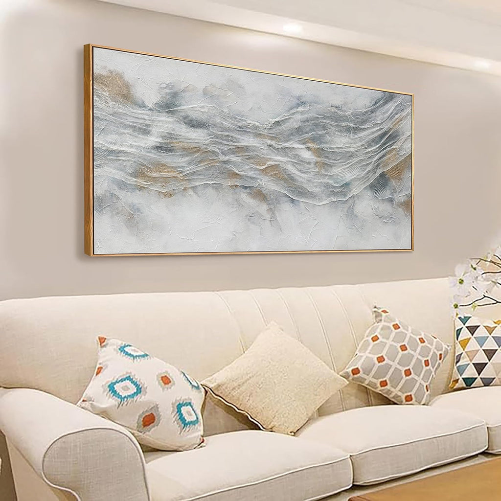 Abstract Wall Art Framed Home Artwork Decor Simple Modern Art Pieces With Gold And Gray Textures Modern Minimalist