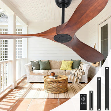 Inspired Maverick Style 72" Ceiling Fans Without Lights, 72 Inch Outdoor Ceiling Fans no Lights, 3 Blade Solid Wood Damp Rated Ceiling Fan with Remote Control for Living Room Gazebo/Patios Porch,Dark Walnut,Christmas Gifts