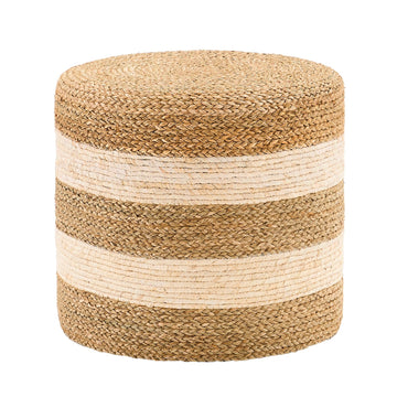 Handwoven Ottoman Pouf, Natural Seagrass Footstool, Round Braided Outdoor Seat with Sturdy Frame, Boho Accent Stool
