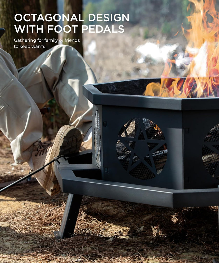 35 inch Fire Pit, Outdoor Fire Pit Wood Burning Fire Pits with Cooking Grill