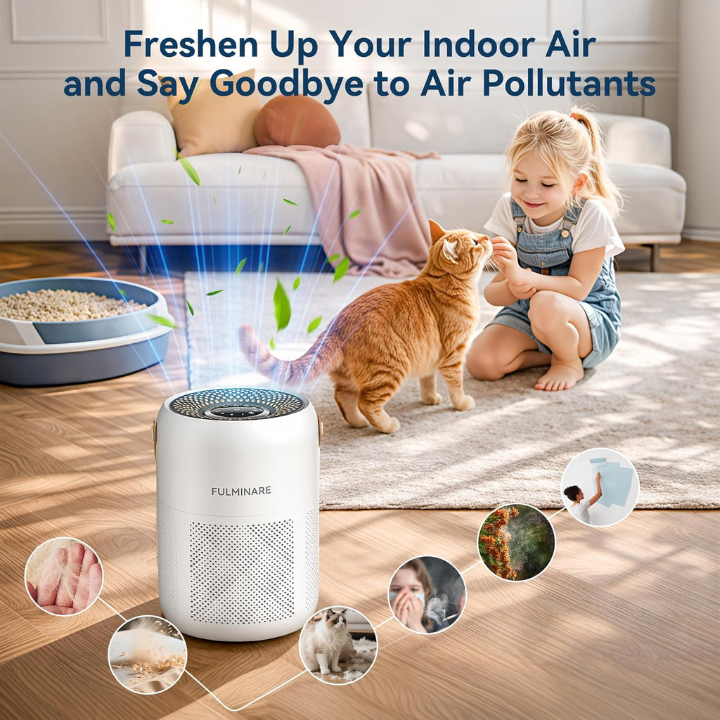 Air Purifiers for Home Bedroom Up to 680 Ft², with H13 HEPA Air Purifier, 360° Intake for Pet Hair, 