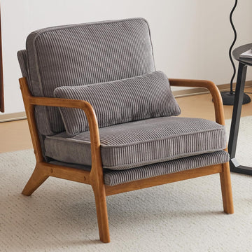 Upgraded Premium Corduroy Accent Chair,Upholstered Arm Chair,Solid Wood Comfy Reading Chair with Lumbar Pillow, Mid