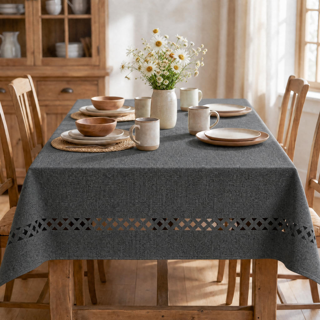 Dark Grey Rectangle Waterproof Tablecloth, 60×84 Inch