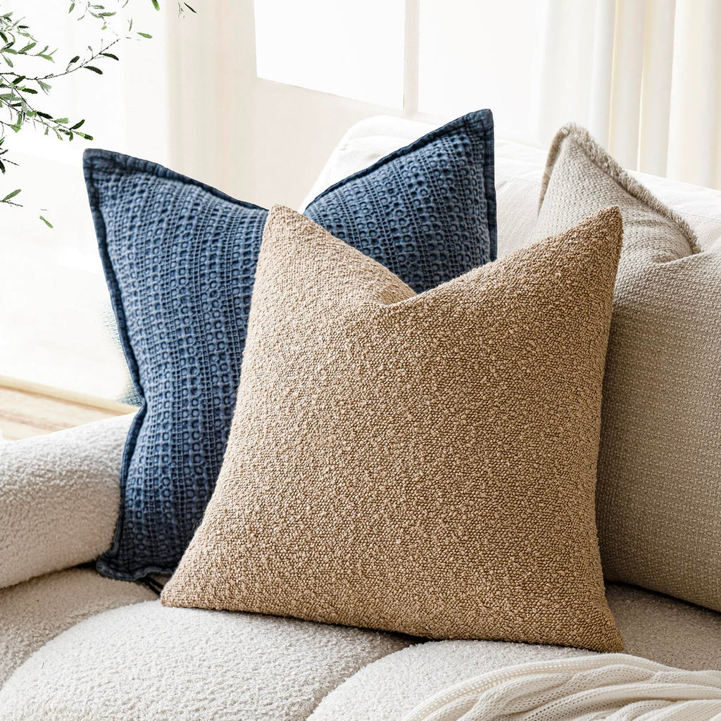 Decorative Textured Boucle Throw Pillow Covers 20x20 Inch, Camel