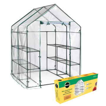 Walk-in Greenhouse, Removable Shelves, Clear, 4'8" Square