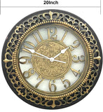 20 Inch Roman Numeral Wall Clock - Silent Non-Ticking Metal Frame with Glass Face, Battery Operated Vintage Decor for Living Room, Bedroom & Office (Antique Gold)