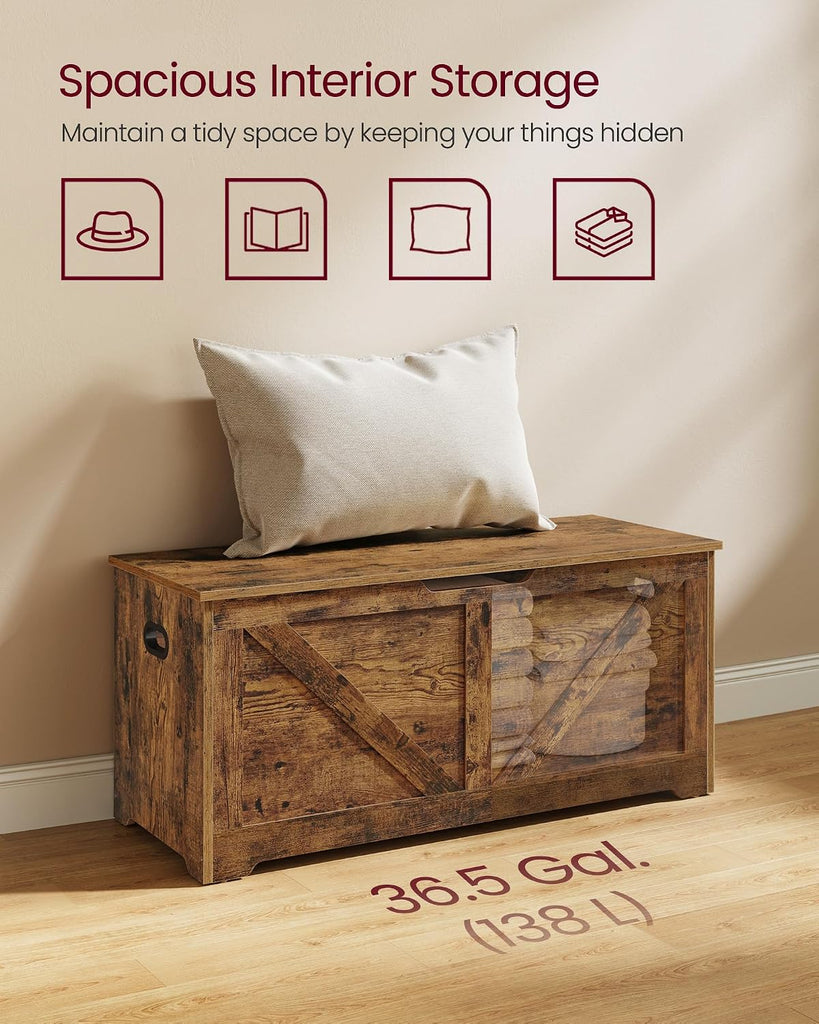 Storage Chest, Storage Trunk with 2 Safety Hinges, Storage Bench, Shoe Bench, Farmhouse Style, 15.7 x 39.4 x 18.1