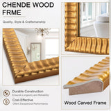 22" x 46" Decorative Wall Mirror Decor, Large Gold Mirror with 3D Wave Wood Carved Frame, Unique Rectangle Wall Decor