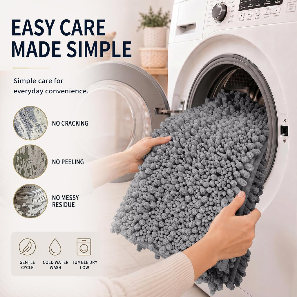 Bathroom Rug Set 3 Piece - Super Absorbent Quick Dry Chenille Bath Mats & Toilet Rug, Non Slip Machine Washable