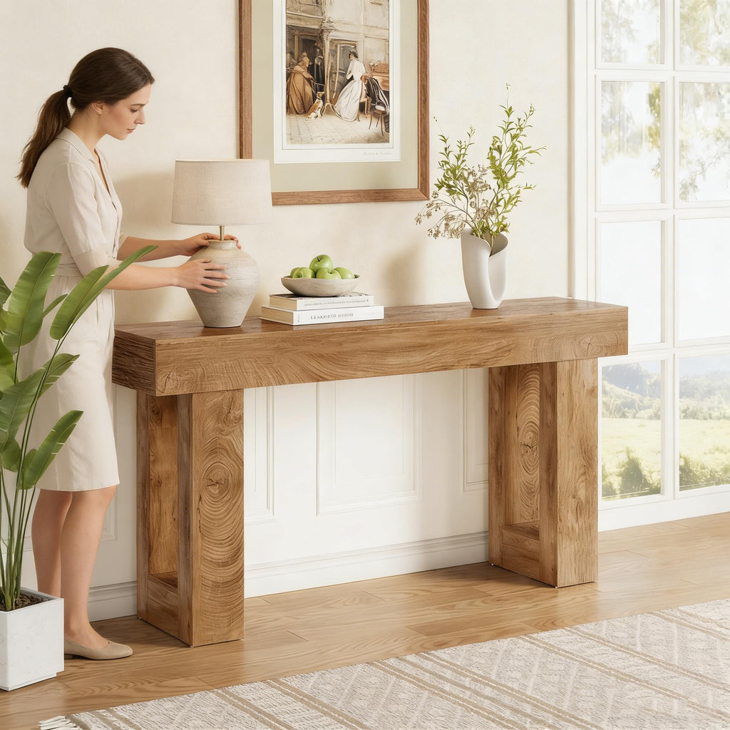 63 Inches Long Console Table, Sofa Table Behind Couch, Wooden Entry Table Foyer Hallway Tables, Farmhouse Console