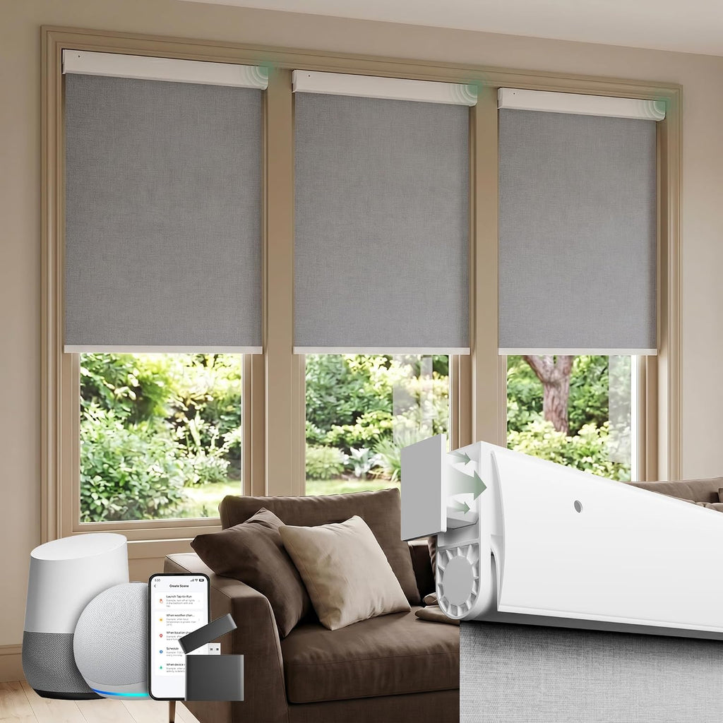 No Drill Motorized Blinds with Remote, White,23" W x 72" H