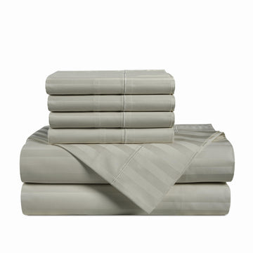 100% Egyptian Cotton Sheets King Size Set - 6 Pieces - Damask Stripe- Ultra Smooth Sateen Weave Bed Sheets Set with
