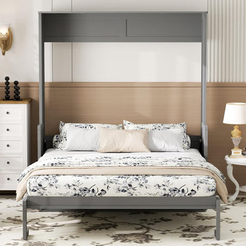 Queen Murphy Bed with Desk, LED Lights and USB Charging Ports, Wall-Mounted Space-Saving Bed, Solid MDF + Plywood