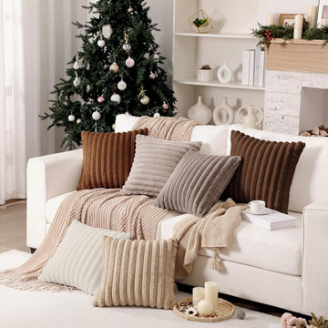 6 Pcs Brown Christmas Faux Fur Plush Throw Pillow Covers 18x18 Inch