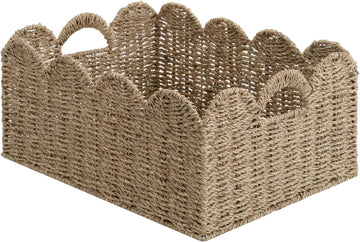 Scalloped Seagrass Baskets, Hand-woven Rattan Baskets with Built-in Handles, Cute Baby Basket , Basket for Organizing