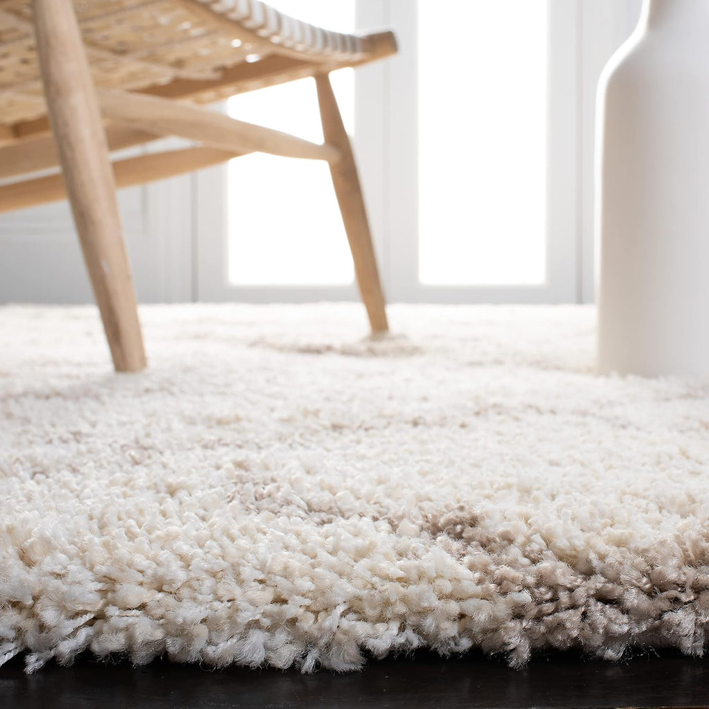 Area Rug 8x10 - Hudson Shag Collection - Large - Ivory & Beige, Trellis Pattern, Non-Shedding & Easy Cleaning, Ultra