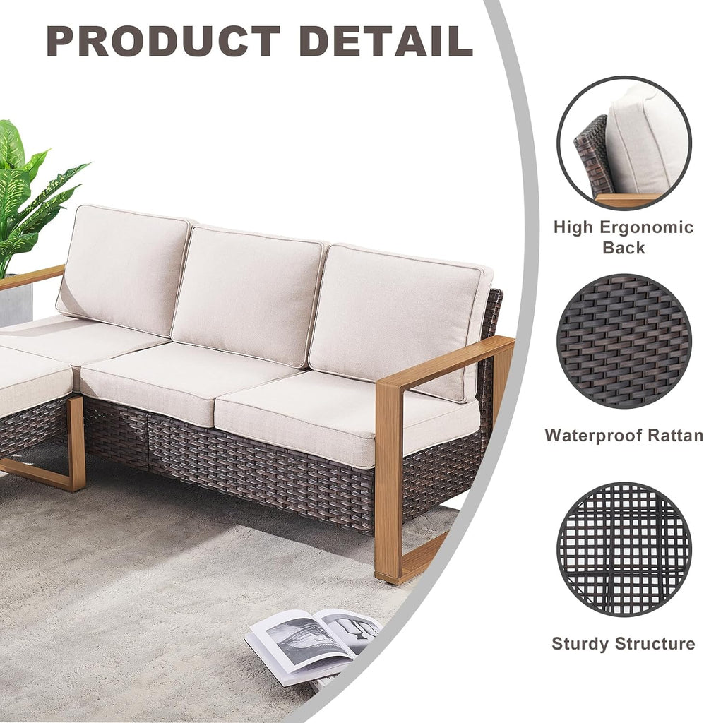 Outdoor Couch Wicker Patio Sofa, Rattan Patio Furniture Sofa with Sturdy Frame,All-Weather PE Wicker,Wide