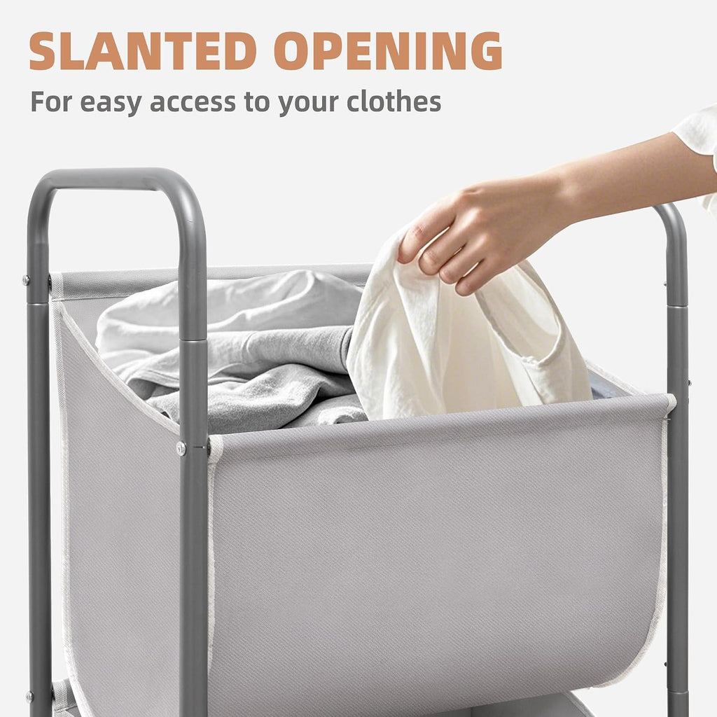 80 Liters Vertical Rolling Laundry Hamper, 2 Section Laundry Sorter with Wheels and 2 Breaks, 2-tier Laundry Baskets