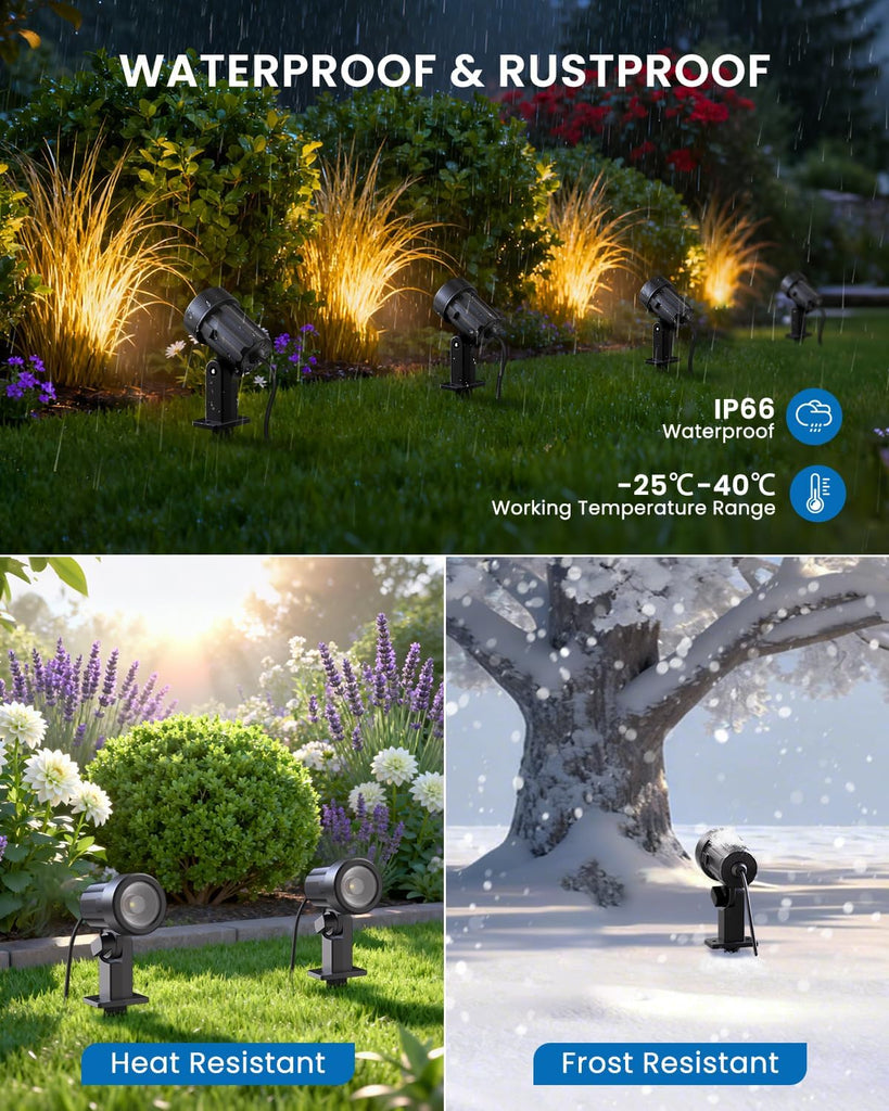 3W Low Voltage Landscape Lighting, 2700K Warm White, 4 Pack | LED Landscape Lights with Connectors, IP66 Waterproof