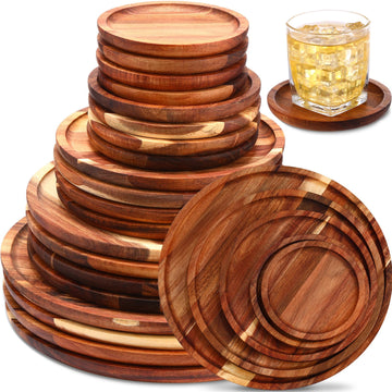 20 Pcs Acacia Wood Dinner Plates Set Round Acacia Wood Tray Wooden Charger Plate Appetizer Serving Tray Versatile