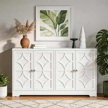 Sideboard Buffet Cabinet with Storage, 56" Modern Sideboard with 4 Carved Doors and Adjustable Shelves