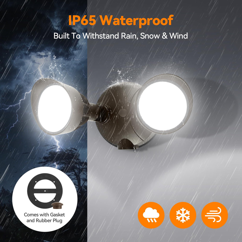 45W Outdoor Flood Lights, Dual Head Wall Switch Controlled LED Exterior Flood Light, 5000K Daylight, IP65