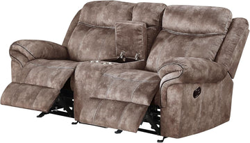 Zubaida Reclining Loveseat with USB Dock and Console in Chocolate Velvet