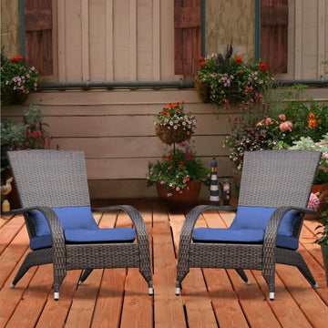 Outdoor Wicker Adirondack Chairs Set 2 Rattan Fire Pit Chairs Oversized Comfy Relax Accent Patio Chairs with Soft