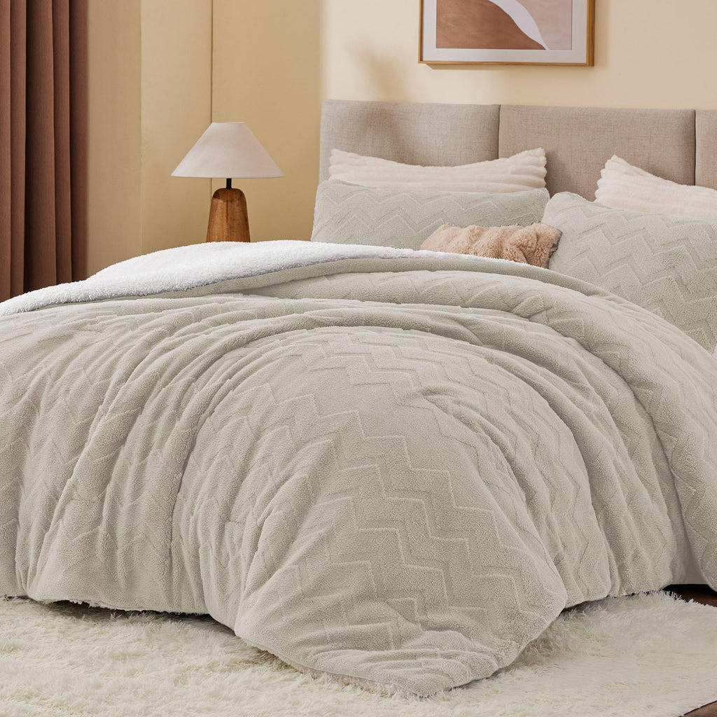 Fluffy Sherpa Comforter Set, Taupe