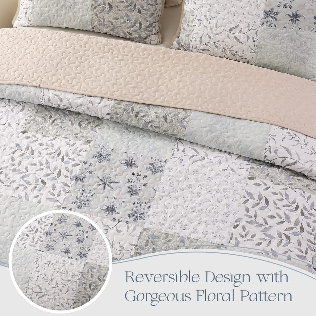 Reversible Boho Quilts, Gray Soft Bedspreads Lightweight Coverlet All Season Patchwork Quilt Bedding Set
