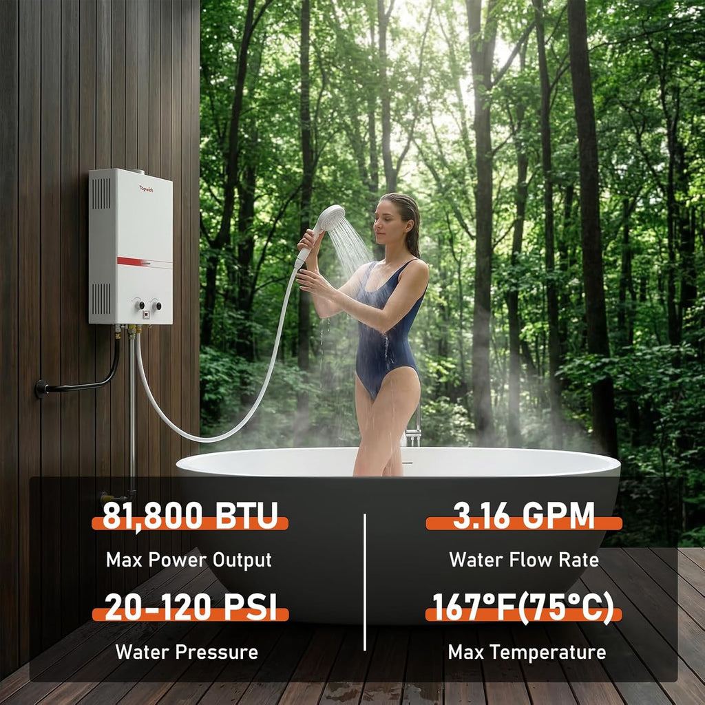 Tankless Propane Water Heater 12L, Portable Instant Gas Hot Water Heater 3.16GPM 81